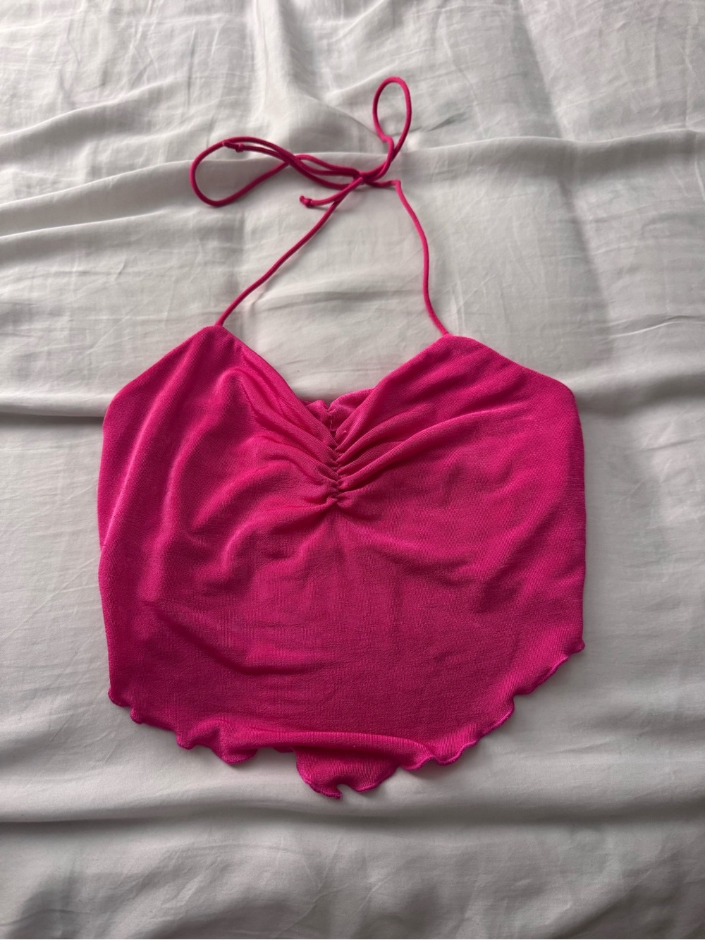 Hot Pink Halter Ruched Crop Top